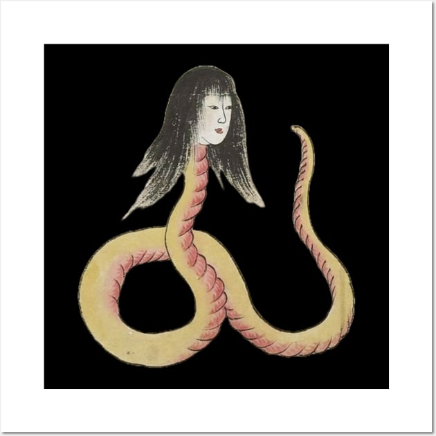 Snake Creature with Woman Head Japanese Yokai Art Folklore Wall Art by TV Dinners